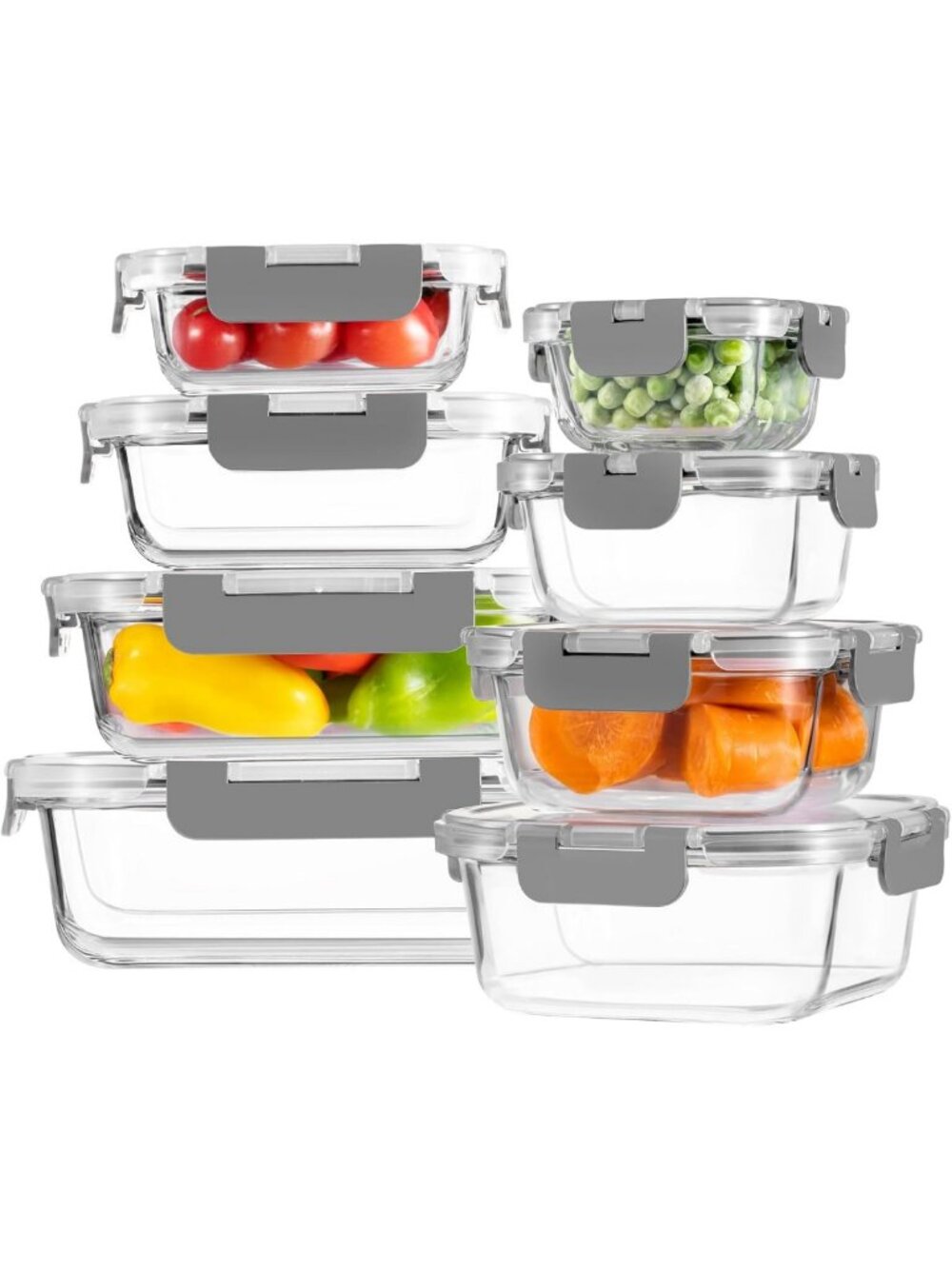 8-Pack Glass Meal Prep Containers with Snap Lock Lids - Airtight Food Storage